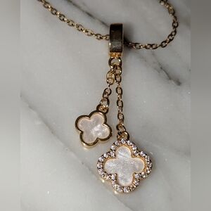 18k Gold over Stainless Steel Mother of Pearl 🦪 Double 🍀 Clover necklace